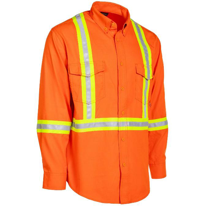 Wholesale Men's 100% Cotton Long Sleeves Collared Reflective Construction Work Shirt With Reflective Stripes